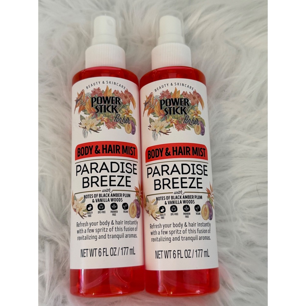 Power Stick for Her Paradise Breeze Body Hair Mist Black Amber Plum Vanilla 2pk